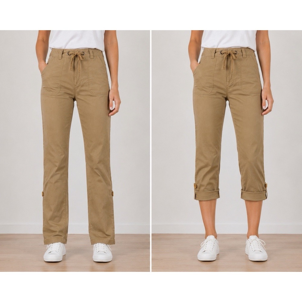 The North Face Women's Khaki Hiking Pants Roll Tab Drawstring Granola Size 6